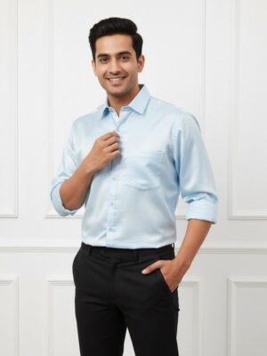 Sky Blue Shirt & Black Pant Combo for Men Modern Formal Set
