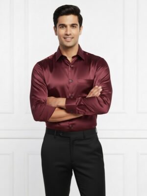 Maroon Shirt & Black Pant Combo for Men Royal Formal Set
