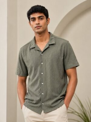 Trendy Oversize Dark Green Plain Shirt for Men
