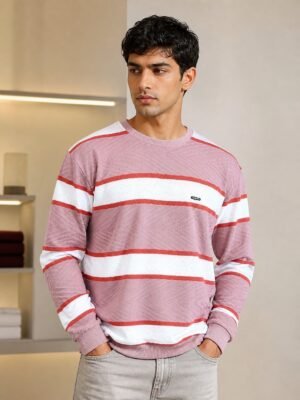 Trendy Pink Stripe Full T-Shirt for Men & Premium