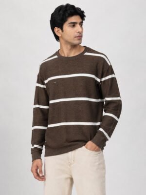 Stylish Dark Brown Stripe Full T-Shirt for Men & Rich Espresso