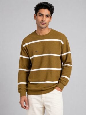 Stylish Olive Green Stripe Full T-Shirt for Men Military Green