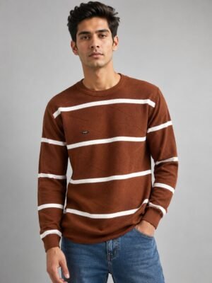 Classic Light Brown Stripe Full T-Shirt for Men