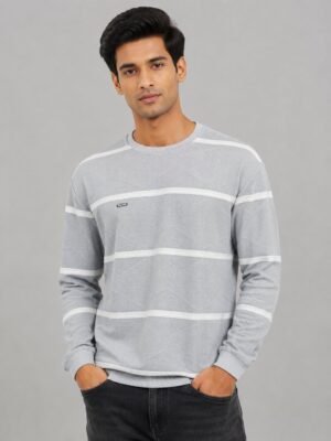 Classic Light Grey Stripe Full T-Shirt & Timeless Pattern