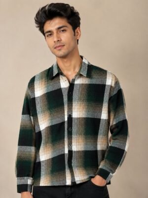 Buy Trendy Boxy Fit Green Checks Full Shirt for Men