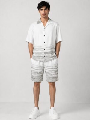 Stylish Grey White Printed Cord Set for Men Modern