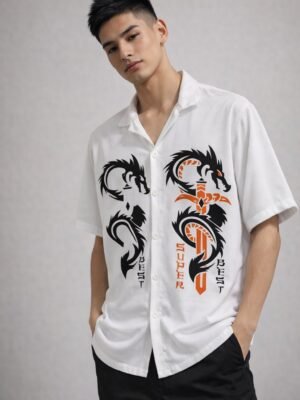 Premium White Printed Oversize Shirt for Men