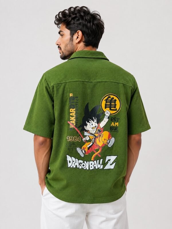 Classic Back Print Olive Green Oversize Shirt for Men