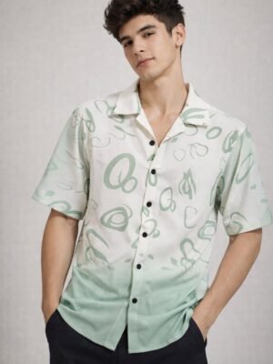 Classic Lite Green Printed Oversize Shirt for Men