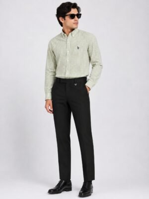 Lite Green Checks Full Shirt & Black Pant Combo Set
