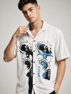 Buy Classic White Printed Oversize Shirt for Men Buy Classic White Printed Oversize Shirt for Men