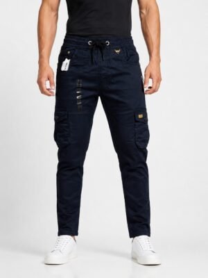 Men's Stylish Navy Blue Cotton Cargo Joggers - Classic Slim Fit Men's Stylish Navy Blue Cotton Cargo Joggers - Classic Slim Fit