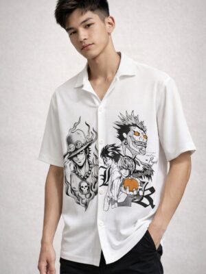 Stylish White Printed Oversize Shirt for Men Stylish White Printed Oversize Shirt for Men
