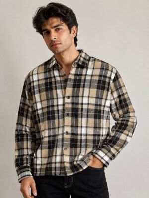 Buy Stylish Boxy Fit Cream Checks Full Shirt for Men