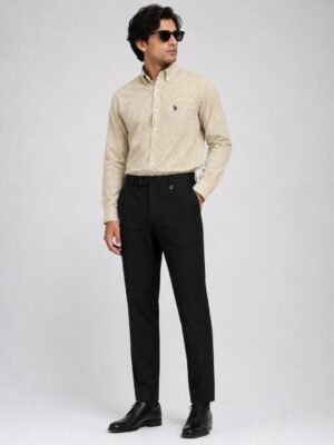 Classic Yellow Checks Full Shirt & Black Pant Combo Set