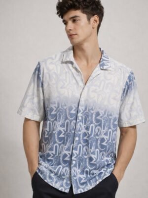 Buy Classic Ice Blue Printed Oversize Shirt for Men