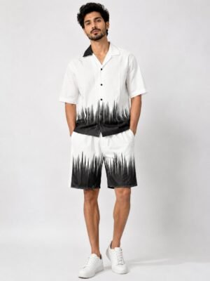 Stylish White Black Printed Cord Set for Men Bold Contrast