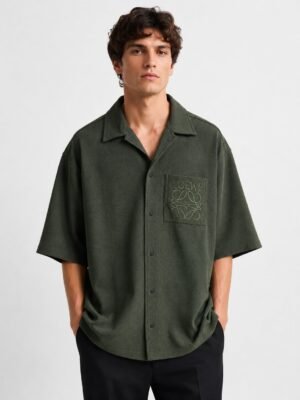 Dark Green Plain Oversize Shirt for Men Earthy