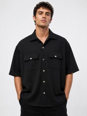 Classic Black Double Pocket Oversize Shirt for Men