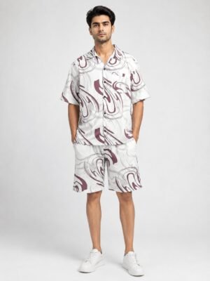 Stylish White Printed Cotton Cord Set for Men