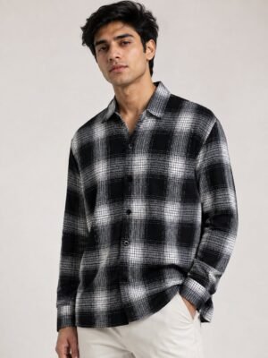 Buy Trendy Boxy Fit Black Checks Full Shirt for Men