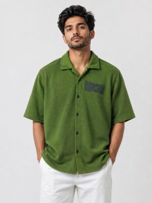 Classic Back Print Olive Green Oversize Shirt for Men
