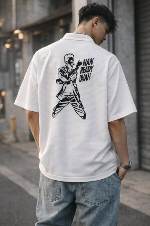 Trendy Printed White Oversize Shirt for Men