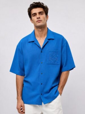 Blue Plain Oversize Shirt for Men Relaxed Urban Style