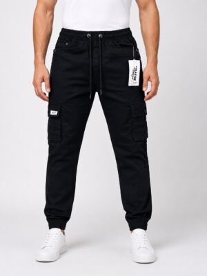 Men's Black Cotton Cargo Joggers - Slim Fit Men's Black Cotton Cargo Joggers - Slim Fit