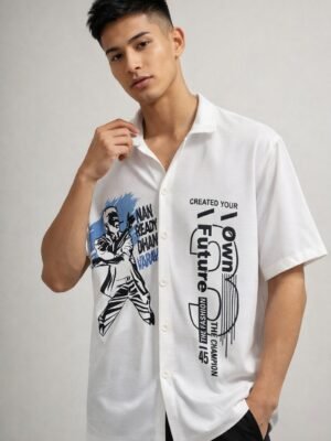Trendy Printed White Oversize Shirt for Men Trendy Printed White Oversize Shirt for Men