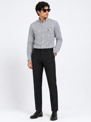 Navy Blue Checks Full Shirt & Black Pant Combo Set