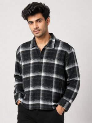 Buy Stylish Boxy Fit Black Checks Full Shirt for Men