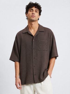 Dark Brown Plain Oversize Shirt for Men Earthy Style