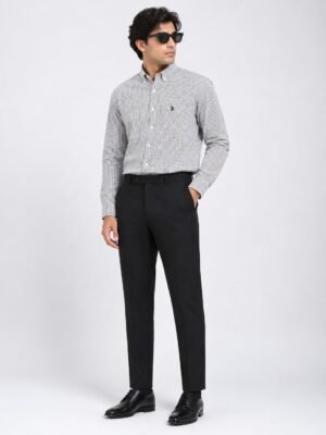 Lite Grey Checks Full Shirt & Black Pant Combo Set