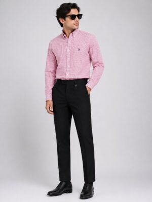 Pink Checks Full Shirt & Black Pant Combo Set Confidence
