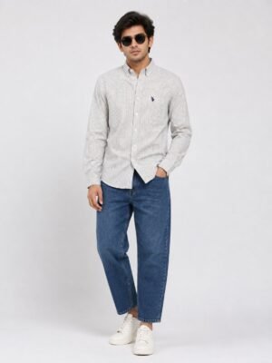 Lite Grey Shirt & Blue Baggy Jeans Combo Set Clean Style